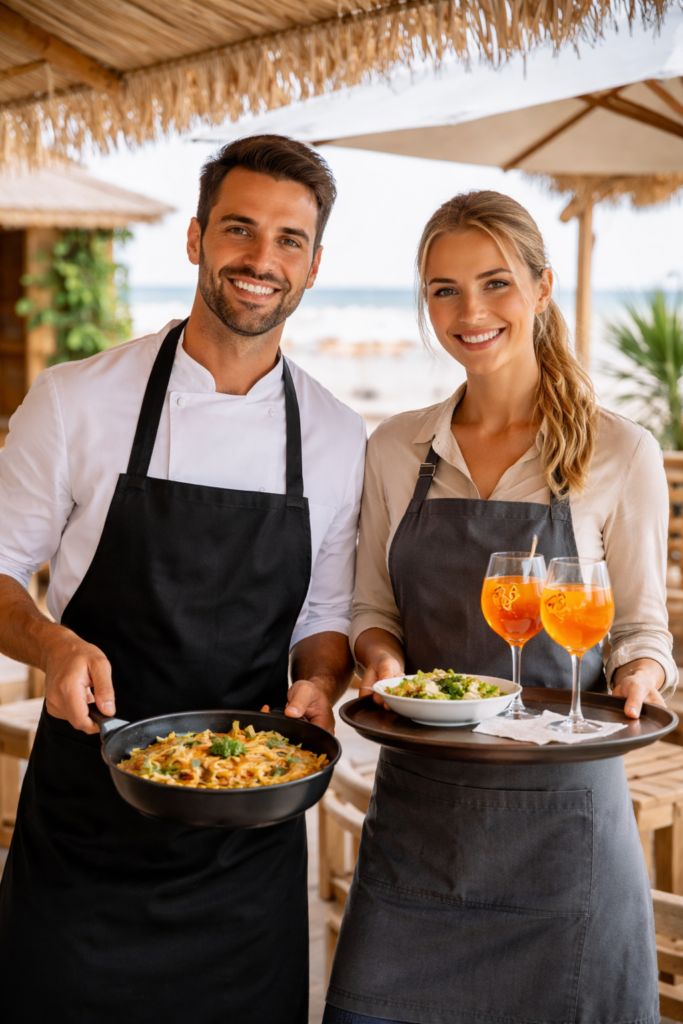 pareja de profesionales (Cocinero + Ayudante / Camarero polivalente) para trabajar en un Beach Club en la región de Zeeland, en los Países Bajos.